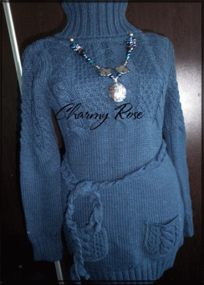 Туника- пуловер от вълна, памук и ликра- цвят син деним